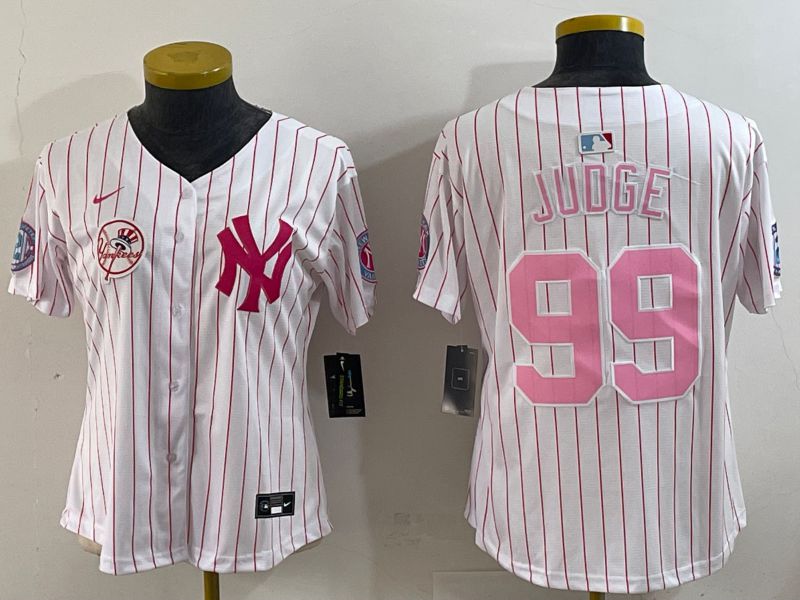 Women 2025 New York Yankees #99 Judge White Stripe Joint Name Nike MLB Jersey style 6206->youth mlb jersey->Youth Jersey